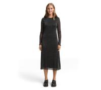 Midikleid TOM TAILOR DENIM, Damen, Gr. XL, N-Gr, schwarz with silber, Mesh, Obermaterial: 85% Polyamid, 15% Elasthan. Futter: 100% Polyester, glänzend, regular fit kniebedeckend, Rundhals, gewellter A
