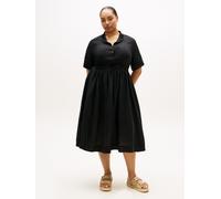 Midikleid TOMMY HILFIGER CURVE "CRV LINEN MIDI SHIRT DRESS SS", Damen, Gr. 50, N-Gr, schwarz, Web, Obermaterial: 100% Leinen, unifarben, relaxed fit Midi, Rundhals, Umschlagsaum, Kleider Midikleid, in