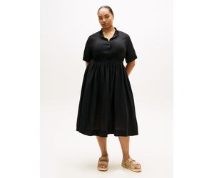 Midikleid TOMMY HILFIGER CURVE "CRV LINEN MIDI SHIRT DRESS SS", Damen, Gr. 54, N-Gr, schwarz, Web, Obermaterial: 100% Leinen, unifarben, relaxed fit Midi, Rundhals, Umschlagsaum, Kleider Midikleid, in