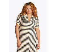 Midikleid TOMMY HILFIGER CURVE "CRV LYOCELL OPEN-NK MIDI DRESS", Damen, Gr. 46, N-Gr, calico, schwarz night navy stp, Jersey, Obermaterial: 65% Lyocell, 32% Baumwolle, 3% Elasthan, gestreift, A-Linie