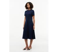 Midikleid TOMMY HILFIGER "INTERLOCK F&F MIDI DRESS", Damen, Gr. XS (34), N-Gr, schwarz night navy, Interlock, Obermaterial: 100% Baumwolle, unifarben, A-Linie wadenlang, Rundhals, eingesetzt gerader A