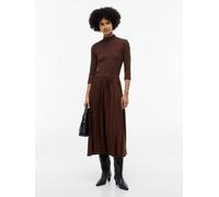 Midikleid TOMMY HILFIGER "SLIM 5X2 RIB MIX MIDI DRS", Damen, Gr. M (40), N-Gr, Langarm, Web, braun (chocolate), Web, Obermaterial: 100% Polyester, unifarben, figurbetont wadenlang, Kleider Midikleid,