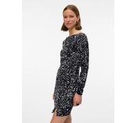 Midikleid VERO MODA "VMBELLA LS SHORT SQ DRESS JRS GA", Damen, Gr. XS, N-Gr, schwarz detail:silber sequins, Jersey, Obermaterial: 100% Polyester, Glitzermuster, slim fit kurz, U-Boot-Ausschnitt, Kleid
