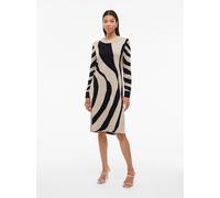 Midikleid VILA "VITIF CREWNECK KNIT MIDI DRESS- NOOS", Damen, Gr. XXL, N-Gr, beige (natural melange detail:schwarz, animal), Feinstrick, Obermaterial: 50% Viskose, 28% Polyester, 22% Nylon, gemustert,