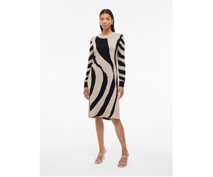 Midikleid VILA "VITIF CREWNECK KNIT MIDI DRESS- NOOS", Damen, Gr. XXL, N-Gr, beige (natural melange detail:schwarz, animal), Feinstrick, Obermaterial: 50% Viskose, 28% Polyester, 22% Nylon, gemustert,