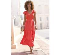Midikleid VIVANCE, Damen, Gr. 46, N-Gr, koralle, Web, Obermaterial: 100% Viskose, unifarben, figurumspielend ca. Mitte Wade, V-Ausschnitt, Flügelärmel, Kleider Midikleid, mit V-Ausschnitt, Sommerkleid