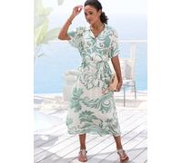 Midikleid VIVANCE "mit Alloverdruck aus gewebter Viskose", Damen, Gr. 42, N-Gr, grün (creme, salbeigrün bedruckt), Web, Obermaterial: 100% Viskose, bedruckt, figurumspielend ca. Mitte Wade, angeschnit