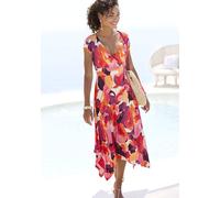 Midikleid VIVANCE, Damen, Gr. 50, N-Gr, rot, lila, pink bedruckt, Jersey, Obermaterial: 95% Viskose, 5% Elasthan, bedruckt, figurumspielend kniebedeckend, V-Ausschnitt, Kleider Midikleid, mit Alloverd