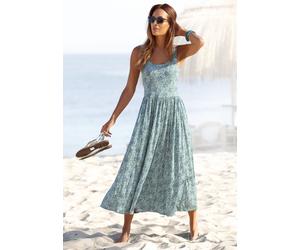 Midikleid VIVANCE "mit Blümchendruck aus Viskosejersey", Damen, Gr. 38, N-Gr, grün (grün, bedruckt), Jersey, Obermaterial: 100% Viskose, geblümt, figurumspielend ca. Mitte Wade, tiefer Rundhals, Kleid