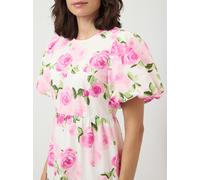 Midikleid Y.A.S "YASCOLEA SS ANKLE DRESS S. NOOS", Damen, Gr. 38, N-Gr, star weiß aop:pink emula, Web, Obermaterial: 100% Baumwolle, bedruckt, knöchellang, Rundhals, elastischer Bund, Kleider Midiklei
