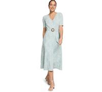 Midikleid ZERO "Damen mit Gürtel", Damen, Gr. 34, Normalgrößen, blau, cream, Obermaterial: 82% Polyester, 16% Viskose, 2% Elasthan, A-Linie lang, V-Ausschnitt, Kleider Midikleid, Material. (67595544-3