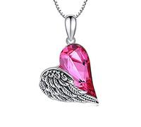 Midir&Etain Engelsflügel Halskette Damen Kette 925 Sterling Silber Flügel Anhänger Halskette mit Herz Kristall Engel Schmuck Kommunion Geschenk für Frauen Mädchen Kinder