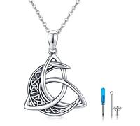 Midir&Etain Keltische Asche Kette 925 Sterling Silber Keltische Mond Urne Halskette Trinity Knoten Mond Anhänger Halskette Keltischer Schmuck Geschenke für Frauen Mädchen Männer