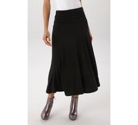 Midirock ANISTON SELECTED, Damen, Gr. 40, schwarz, Jersey, Obermaterial: 95% Polyester, 5% Elasthan, unifarben, figurumspielend wadenlang, Röcke, am Bund mit seitlicher Raffung - NEUE KOLLEKTION (4891