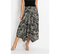 Midirock BONPRIX, Damen, Gr. 46, schwarz, sandbeige paisley (länge: regulär), Web, Obermaterial: 100% Viskose, Paisley, bedruckt, loose fit ca. Mitte Wade, Röcke, aus Viskose, Loose Fit, mit elastisch