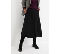 Midirock BONPRIX, Damen, Gr. 48, schwarz, Web, Obermaterial: 70% Viskose, 25% Polyester, 5% Elasthan, unifarben, ausgestellt kniebedeckend, Röcke Midirock, aus weichem Materialmix, ausgestellte Passfo