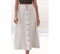 Midirock LASCANA, Damen, Gr. 40, beige (sand), Web, Obermaterial: 85% Viskose, 15% Leinen, unifarben, figurumspielend ca. Mitte Wade, Röcke, mit Knopfleiste, Leinenrock, Sommerrock (83456406-40) sand