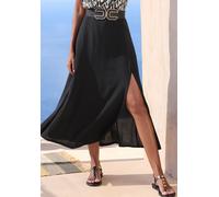 Midirock LASCANA, Damen, Gr. 46, blau (schwarz), Web, Obermaterial: 100% Viskose, unifarben, Basic, figurumspielend ca. Mitte Wade, Röcke, mit hohem Beinschlitz aus Webware, Sommerrock (91291266-46) s