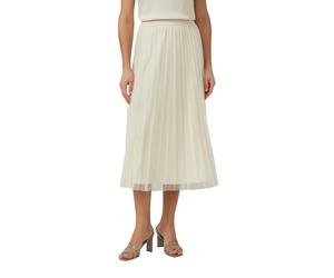 Midirock S.OLIVER BLACK LABEL, Damen, Gr. 46, beige (grau beige), Web, Obermaterial: 100% Polyester, unifarben, normal 3/4-Länge, Röcke, mit Falten und Gummibund (81113548-46) grau beige