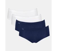 sloggi Damen Midi-Slip, 4er Pack - Basic+Midi C4P, Unterwäsche, Baumwolle, Spitze, Logo, einfarbig, mehrfarbig, 2XL Weiß/ Blau