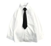 MIDJ Blouses for Women Elegant,Übergroßes Weißes Blusenhemd Mit Krawatte, Langen Ärmeln, College-Stil, Tunika, Boyfriend-Shirt Mit Knopf, Y2K-Party-Tops, Lässige Cosplay-Bluse für Damen,L