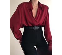 MIDJ Bluse Damen,Damenhemden Modische Burgunderrote Hemden Lange Sweatshirts Langarmhemden Schicke Button-Down-Revershemden Lockere Strickjacken Langarm-Sweatshirts für Mädchen,S