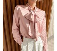 MIDJ Bluse Damen Elegant，Elegante Seidenbluse für Damen, O-Ausschnitt, Süße Fliege, Weiße Chiffon-Business-Bluse, Lässig, Lang, Laternenärmel, Sexy Pullover, Hemd für Mädchen, Damen, Pink, XL