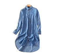 MIDJ Bluse Damen,Elegante Jeansbluse für Damen, Lange Hemdjacke, Hoher Niedriger Saum, Lange Ärmel, Lässige Blaue Jeanshemden, Brusttasche, Tunika, Blusen, Oberteile, Business-Hemd, Sweatshirt für M