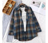 MIDJ Bluse Elegant Damen Hemd, Damen Holzfällerhemd Jacke Karierte Hemdbluse Langarmhemd Flanellmantel Warmes Baumwollhemd Brusttasche Button-Down-Hemd Lässige Streetwear-Leichtjacke,Blau Braun,M