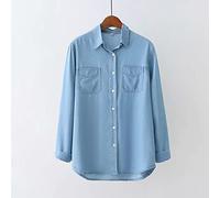 MIDJ Bluse Elegant Damen Hemd, Damen Lässige Jeansbluse Basic Hemdjacke Langarm Blue Jeans Hemden Brusttasche Tunika Blusen Oberteile Business Hemd Sweatshirt für Mädchen,Hellblau,L