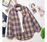 MIDJ Blusen Damen,Damenhemden Flanell Vintage Schlichte Karierte Hemden Lila Nadelstreifen Langarmhemden Schicke Button Down Revershemden Leichte Jacken Holzfällerhemden, S