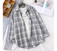MIDJ Damen Bluse,Damen Holzfällerhemd Jacke Kariertes Hemd Bluse Langarmhemd Flanellmantel Warmes Baumwollhemd Brusttasche Button-Down-Hemd Lässige Streetwear-Leichtjacke,Blau,M
