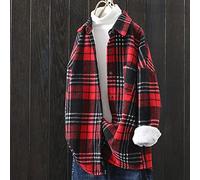 MIDJ Damen Bluse Elegant, Damen Kariertes Hemd Sherpa-Baumwolle Rot Kariertes Holzfällerhemd Thermo-Flanellhemd Freizeitjacke Zarte Knopfrevers-Strickjacke Vintage Sexy Hemdjacke,XL