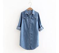 MIDJ Damen Bluse Elegant, Damen Longshirt Jeanshemdjacke Vintage Brusttasche Blue Jeanshemd Lässige Button-Down-Bluse Roll-Up-Ärmel Plus Größe Schicke Übergangsjacke für Mädchen,M
