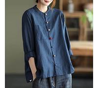 MIDJ Damen-Hemd Mit Knopfleiste,Damen Vintage Langarmhemd Blau Elegante Blusen Lässiges Baumwoll-Leinenhemd Button-Down-Hemden Oberteile Party-Oberteile Lässige Bürobluse Für Mädchen Damen,S