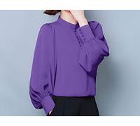 MIDJ Damenkorsett Mit Langen Ärmeln,Elegantes Damenoberteil Hemd Lila Satin Tunika Hemd Langarm Chiffon Bluse Hemd Sommerjacke Casual Büro Business Bluse Für Mädchen Damen,M