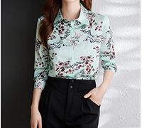MIDJ Elegantes Lässiges Langarm-Top,Damen Grün Floral Bedruckt Elegante Oberteile Shirt Weiß Satin Tunika Shirt Langarm Chiffon Bluse Shirt Lässige Büro Business Bluse Für Mädchen Damen,L