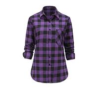 MIDJ Hemd Damen,Damen Flanellhemd Lila Gitter Holzfällerhemd Lose Freizeitjacke Zarte Knopf Revers Strickjacke Regular Vintage Sexy Hemdjacke Boyfriend Top,XL