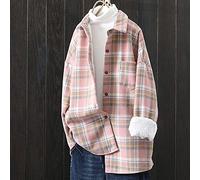 MIDJ Hemd Damen,Damen Kariertes Hemd Sherpa Baumwolle Rosa Kariertes Holzfällerhemd Thermoflanellhemd Freizeitjacke Zarte Knopfrevers Strickjacke Vintage Sexy Hemdjacke,L