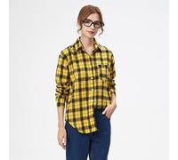 MIDJ Hemd Damen,Damenhemd Flanellhemd Retro Gelb Und Schwarz Karierte Hemden Jacke Langarmhemden Schicke Hemden Dicke Leichte Jacken Holzfällerhemden, S