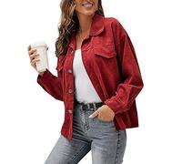 MIDJ Hemd Damen,Damenhemden Vintage Cordhemden Rot Lässige Langarmhemden Grundlegende Arbeitshemden Herbst Winter Warme Lose Hemden Zarte Knopfhemden Reversjacken,L