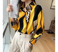 MIDJ Lockeres Damenhemd,Damen Satin Seide Bluse Shirt Fashion Print Langarm Fashion Shirts V-Ausschnitt Business Shirt Mit Knopf Sexy Party Tops Lässige Arbeit Bürobluse Für Mädchen Damen,L