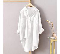 MIDJ Shirts for Women,Elegantes Langes Blusenhemd für Damen, Übergröße, Lange Ärmel, Tunika, Weiß, Locker, Lässig, Baumwollhemd, Knopf, Revers, Sexy Hemd, Unregelmäßige Oberteile, Bürobluse Fü