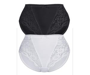 Miederslip SASSA "2er Pack Miederslip CLASSIC LACE", Damen, Gr. 42, bunt (schwarz weiß), Obermaterial: 85% Polyamid PA. 15% Elasthan EL., Unterhosen (87916239-42) schwarz weiß