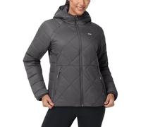 MIER Damen leichte Puffer Jacke Packbar gepolsterte Mäntel mit Kapuze und Taschen Warme Winter gepolsterte Jacken, Dunkelgrau, L