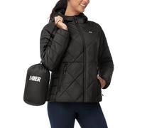 MIER Leichtgewicht gepolsterte Jacke für Damen Winter Puffer Jacke gepolsterte Mäntel mit Kapuze und Reißverschluss Taschen, wasserdicht, schwarz, L