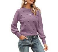 Miessial Damen Herbst Floral Rundhalsausschnitt Strickpullover Langarm Casual Y2K Vintage Chunky Pullover Pullover Tops Trendy, Helles Violett, 38