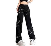 MIFJNF Star Y2K Baggy Flare Jeans für Damen, Schwarz, Groß