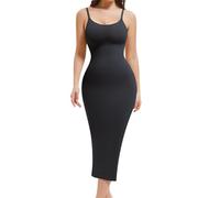 Miguofan Shapewear Slip-Kleid für Damen, voller Slip, Unterkleid, Bauchkontrolle, Bodyshaper, langes Camis-Kleid zum Abnehmen (US, Alpha, Medium, Regular, Regular, Schwarz)
