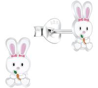 miimago Hasen Kinderohrringe Silber 925 Mädchen Ohrstecker - Häschen Ohrringe für Kinder - 8 mm weiß